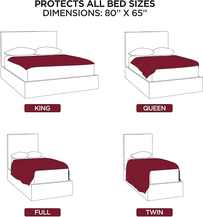 Waterproof Blanket | Machine Washable Dog Bed Cover | Water Proof Blanket to Protect Your Bed Couch Car from Leaks Spills & Accidents | for Adults Dogs & Pets | Oversized Queen Fit - 65x80in (Merlot)