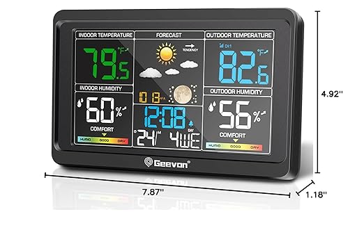 Geevon Weather Stations Wireless Indoor Outdoor Thermometer, Color VA Display Digital Weather Thermometer, Temperature Humidity Monitor with Barometer, Calendar, and Adjustable Backlight