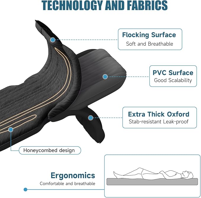 SUV Air Mattress Double-Sided Flocking Car Mattresses for Car Bed, Travel Camping Sleeping Bed with Air Pump 2 Pillows