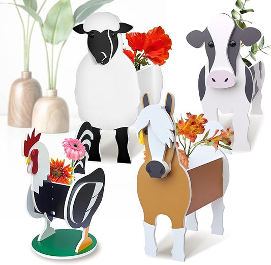 Pet Flower Pots 4 Pcs Farm Animals Series Rooster/Horse/Cow/Sheep Outdoor Planters for Outdoor/Indoor Garden Decoration, Cute,Surprise Gifts/Souvenirs for Pet Lovers