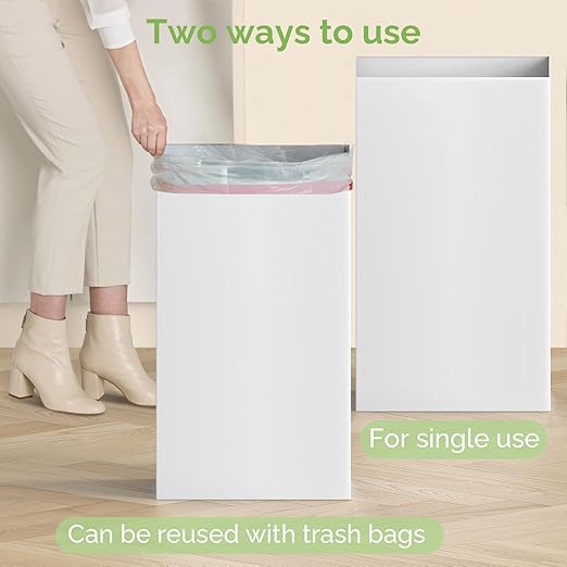 16 Pack Disposable Trash Cans for Parties, 13 Gallon Large Collapsible Garbage Cans, Thick Recycled Cardboard Reusable Recycling Bins for Party Events Camping (13" L x 10" W x 21" H), White