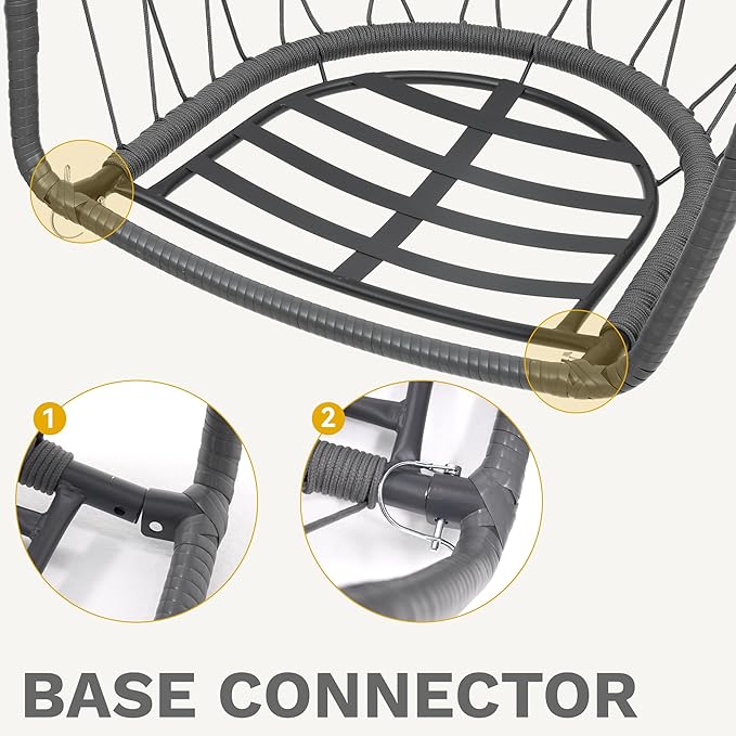 DWVO Egg Chair with Stand, Hanging Outdoor Rattan Wicker Patio Hammock Indoor Egg Chair with Cushion, Hanging Swing Chair 300lbs for Porch, Garden, Bedroom, Balcony, Gray