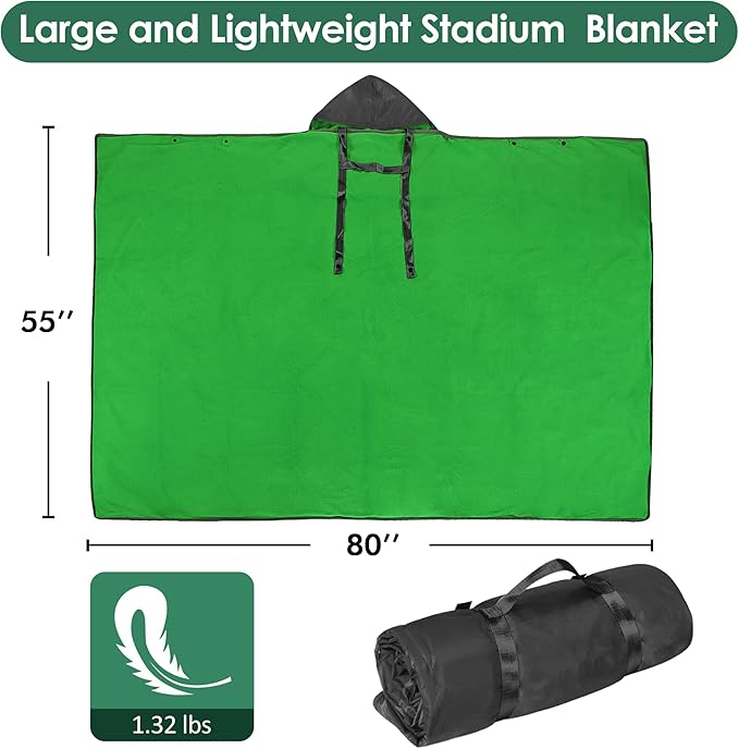 Catalonia Waterproof Stadium Blanket, Windproof Wearable Poncho for Football Sideline & Sports Events for Fans, Portable, Durable Outdoor Blanket for Camping & Tailgating