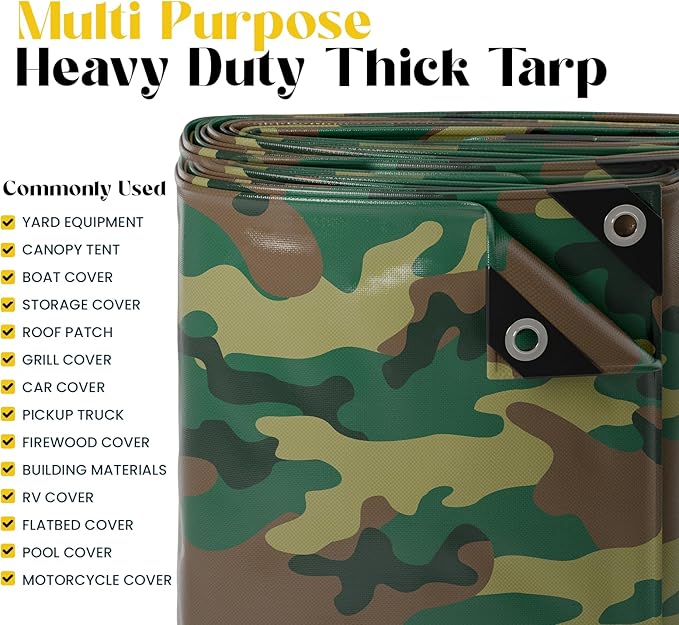Core Tarps Extreme Heavy Duty 20 Mil Tarp Cover, Waterproof, UV Resistant, Rip and Tear Proof, Poly Tarpaulin with Reinforced Edges for Roof, Camping, Patio, Pool, Boat (Camouflage/Green 100′ X 100′)