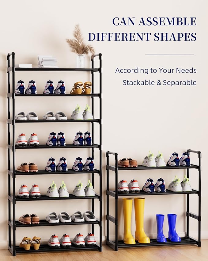 Metal Storage Shoe Rack,Large Capacity Shoe Organizer, Free Individual Assembly for 24-27 Pairs, for Entryway,Closet, Bedroom, Black (8 Tiers)
