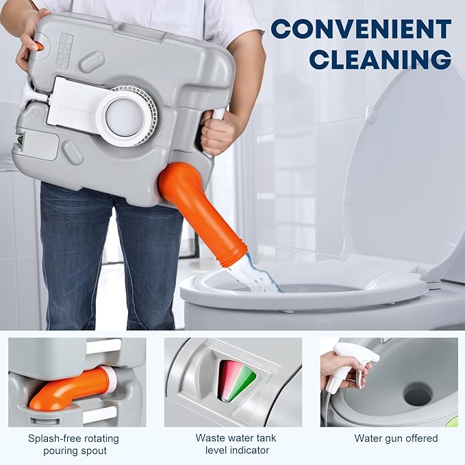 Kohree 5.8 Gal Camping Toilet: Portable Toilet for Adults with Diagonal Elongated Bowl Seat, Large Waste Tank, Leak-Proof Cassette with Level Indicator, RV Travel Porta Potty for Boat Trip Home Use