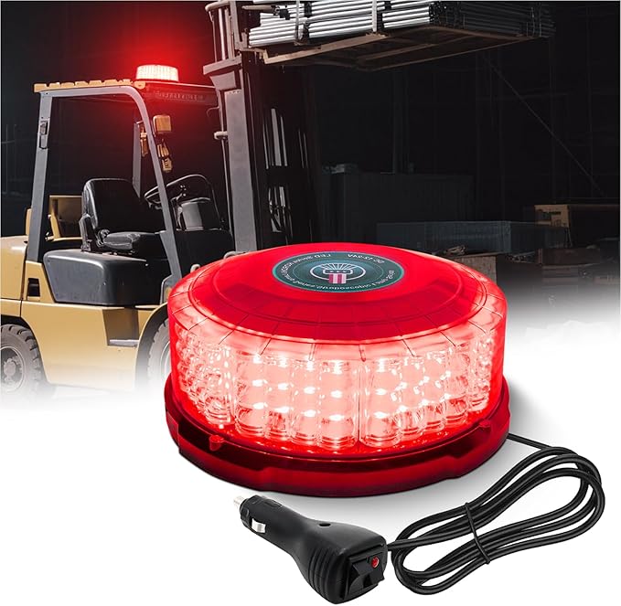 Red Beacon Lights, Magnetic Beacon Light, LED Rooftop Strobe Emergency Flashing Warning Beacon Lights with Magnetic for Trucks Vehicles Tractor Forklifts Snow Plow Boat Trailer Car Bus ATV SUV