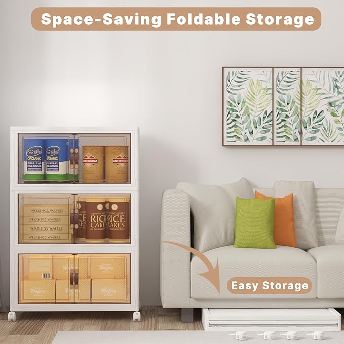 Extra Large Stackable Storage Binswith lids & Wheels, Foldable Collapsible Closet Organizers,720QT-120QT/30GAL*6Pack Plastic Containers with door & drawers for bedroom Dorm