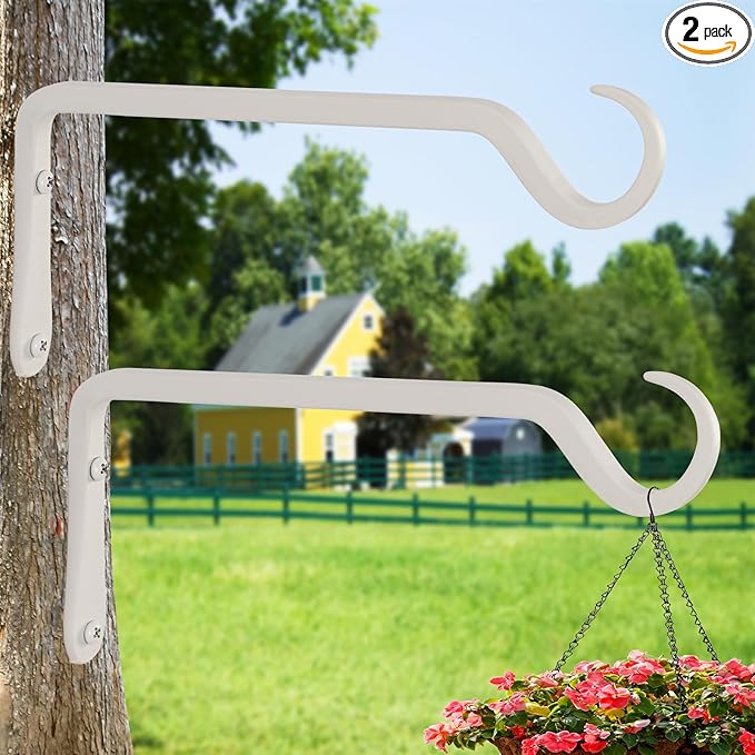 10" Plant Hangers 2-Pack - Heavy Duty Rust-Resistant Steel Hooks for Bird Feeders, Indoor/Outdoor Plants & Wall Decor, White