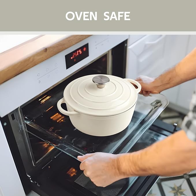 4.5 Quart Dutch Oven Enameled Cast Iron with Lid - Big Dual Handles - Oven Safe up to 500°F - Classic Round Pot for Versatile Cooking Cream