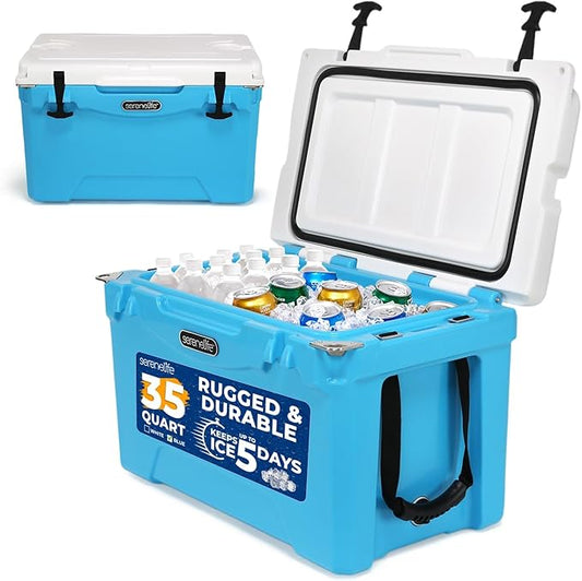 SereneLife Ultra-Tough 25-75 Quart Rotomolded Cooler Box, Holds Upto 64 Cans, Keeps Ice Up to 5 Days, Heavy-Duty Insulated Portable Ice Chest Box, Ideal for Camping, Beach, Picnics, Tailgating, etc