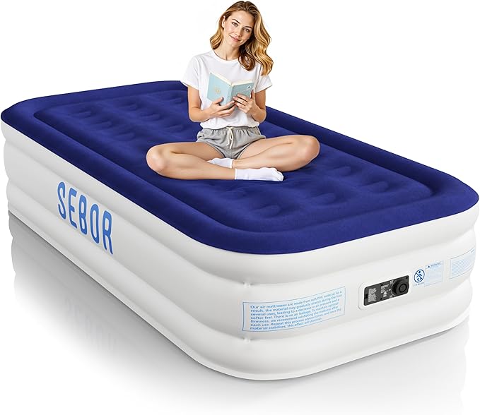 Air Mattress Twin with Built-in Pump 18", Comfortable Self-Inflating Air Mattress with High-Speed Pump, Durable Blow Up Mattress Twin with Storage Bag for Guests, Camping, Travel