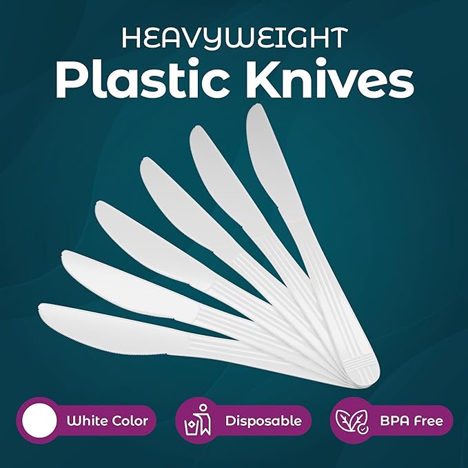 Disposable Plastic Knives Heavy Duty Utensils - Plastic Cutlery For Parties and Events Pack Of 500