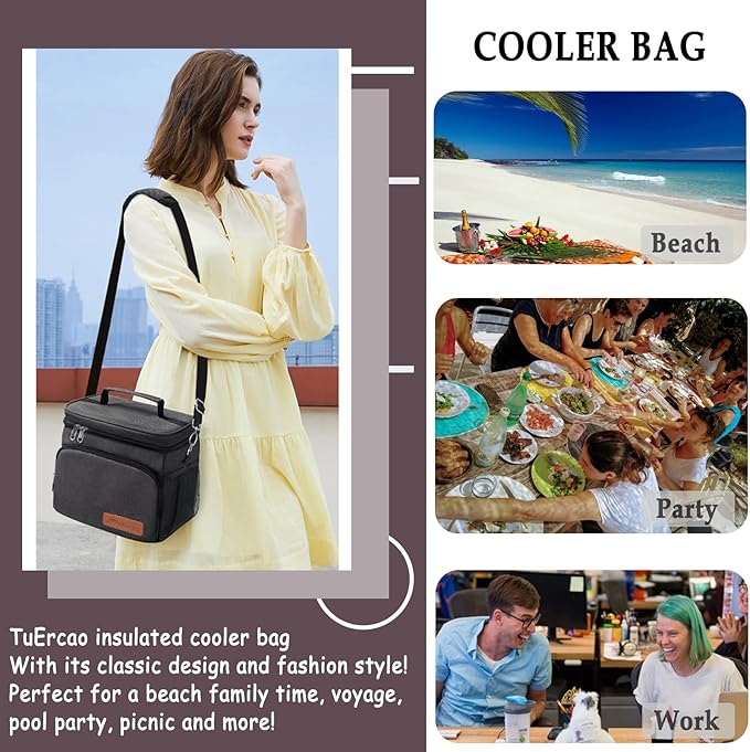 TuErcao Insulated Cooler Bag 6/24 Can Collapsible Leakproof Soft Sided Cooler for Car, Portable Foldable Small Ice Chest for Beach Camping Picnic Travel, 5/15qt Lunch Box for Men Work