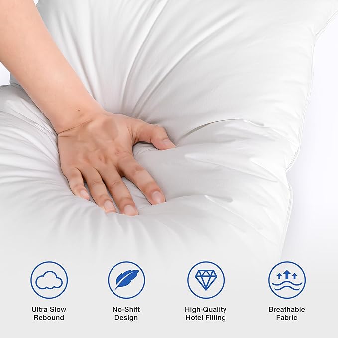 Ultra Soft Goose Feather Pillows Queen Size Set of 2 - (Down Fiber) Hotel Bed Pillow for Sleeping, Fluffy Support Surround Fill Polyester for Back, Stomach, Side Sleepers (Soft)