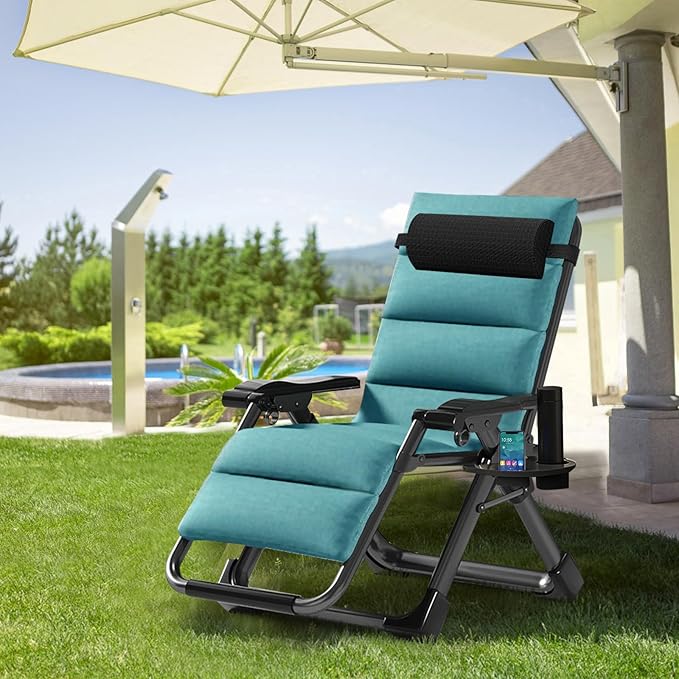 ABORON 2 Pack Zero Gravity Chair, Outdoor Lounge Chairs Sun Loungers with Removable Cushion,Headrest,Cup Holder,Reclining Patio Lounger Chair for Indoor and Outdoor