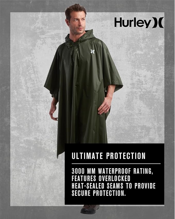 Hurley Ponchos Adult - Waterproof Rain Ponchos for Adults, Lightweight Packable Rain Poncho for Hiking, Camping & Emergency