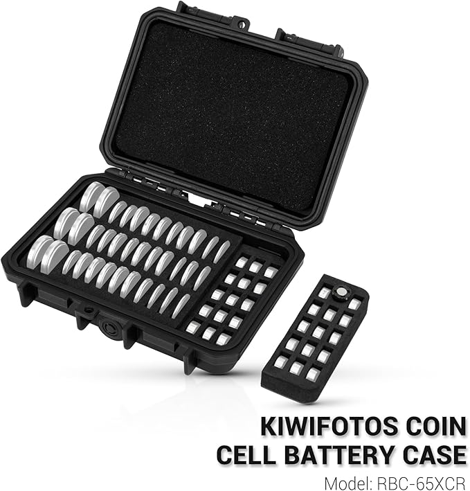 KIWIFOTOS 65 Slots Coin Cell Battery Case for CR2032 CR2016 CR2025 LR44 CR2320 CR2325 CR2330 CR2354 CR2430 CR2450 & LR41 AG13 Button Battery Holder Organizer IP67 Waterproof
