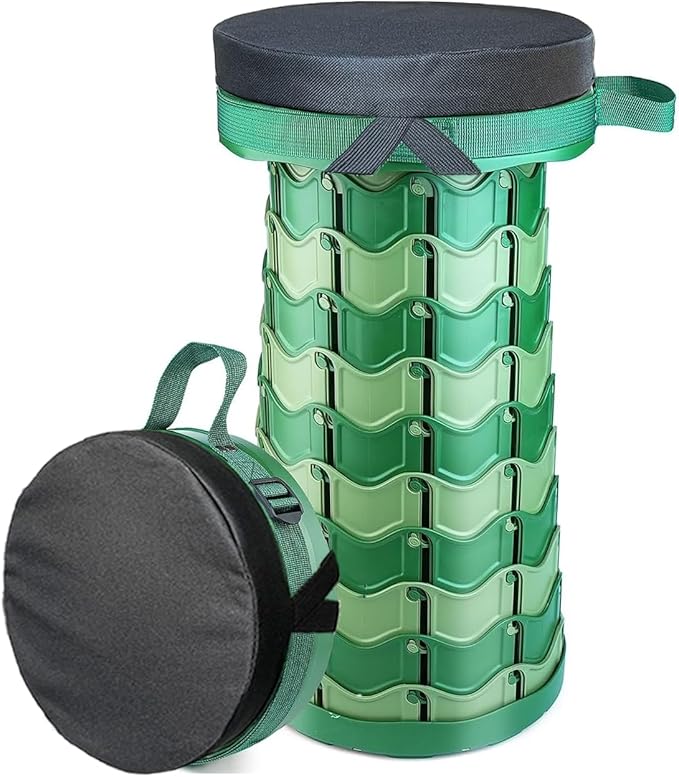 Portable Collapsible Stool Set - Sturdy Telescoping Stool + Thick Seat Cushion - Small Lightweight for Camping Travel Picnic Gardening (Round/Camouflage)