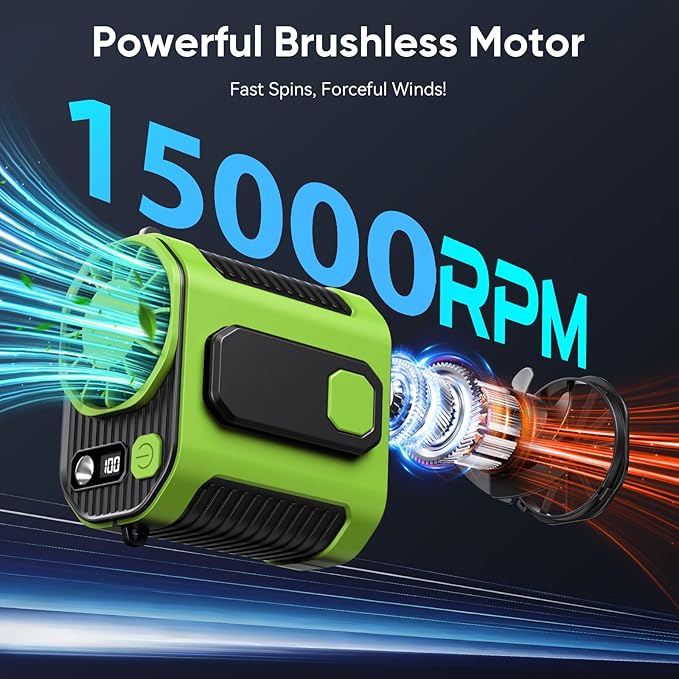 Portable Waist Fan, 10-Speed Rechargeable Body Fan with LED Light,Hands Free Wearable Belt Clip Waist Fans, 10000mAh Battery Cooling Fans, Dual Clips/Power Bank, 15000RPM for Camping, Outdoor, Jobsite