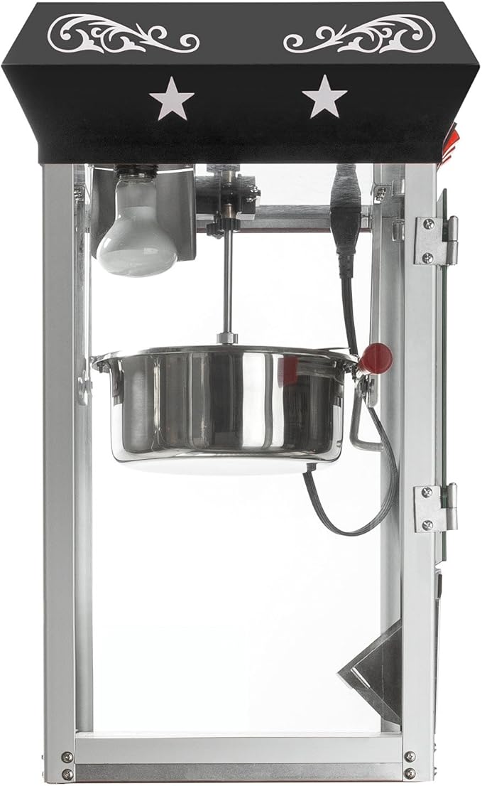 Olde Midway Bar Style Popcorn Machine Maker Popper with 8-Ounce Kettle - Black