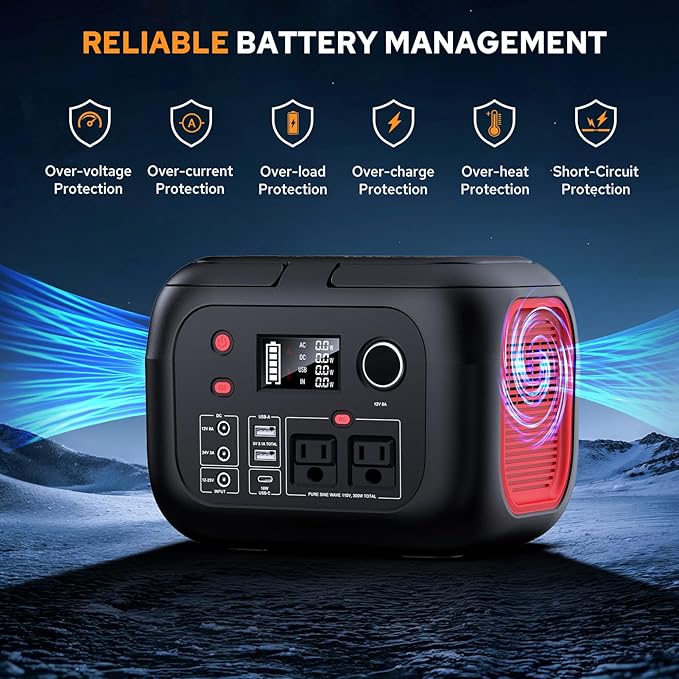 Portable Power Station 300W, 228Wh Solar Generator with 110V Pure Sine Wave AC Outlet, Backup Lithium Battery Generator for CPAP Outdoor RV Camping Emergency Home Use