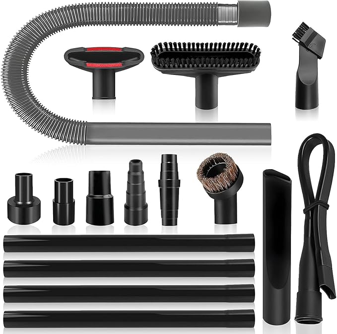 16-Piece 1 1/4 Inch Shop Vac Attachments Cleaning Kit With Vacuum Extension Wand/Dryer Lint Vac Attachment/Flexible Crevice Tool (Hose Adapters for 1 1/4" to 2 1/2"Hoses)