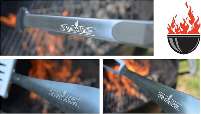 Extra Long Heavy Duty BBQ Grill Tools Set - 3 Piece Stainless Steel Utensils Set Includes Spatula Fork & Tongs - Barbecue Grilling Accessories - Outdoor Grilling kit in Gift Box Packaging