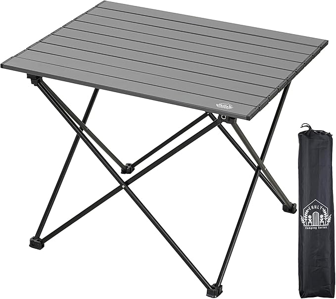 Portable Folding Camping Table, Large Compact Aluminum Beach Picnic Table, Lightweight Collapsible Outdoor Camp Tables That Folds & Rolls Up, Beach Gear Essentials Camp Accessories, Grey