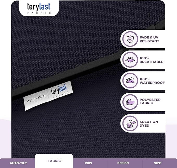 Midtown Umbrellas 10-Year-No-Fade - 8 Ft - UV Proof Navy Blue Polyester Fabric - Umbrella Outdoor Patio, Auto-Tilt Aluminum Frame Patio Umbrella for Garden, Pool & Deck - Black Pole