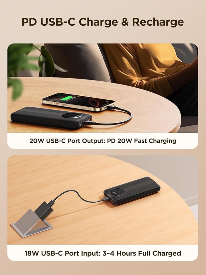 Aioneus Portable Charger, 10000mAh Power Bank with Built in Cables, 22.5W USB C in/Out Fast Charging Powerbank, Slim Travel Battery Charger Pack for iPhone 16 15 Samsung Galaxy S24 S10e Android Phone