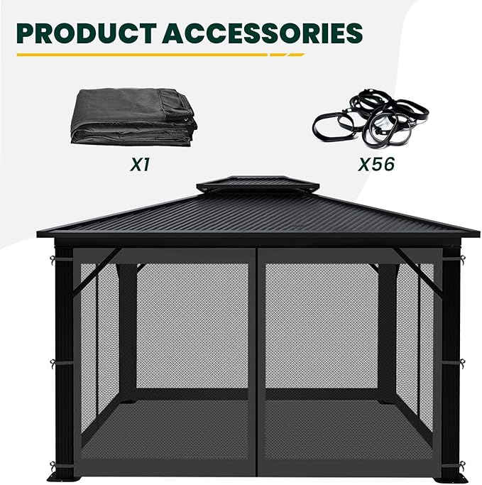 Gazebo Universal Replacement Mosquito Netting, 10' x 12' Outdoor Canopy Net Screen 4-Panel Sidewall Curtain, with Zippers, Easy to Install, Fit for Most Gazebo 10x12 Canopy, Black
