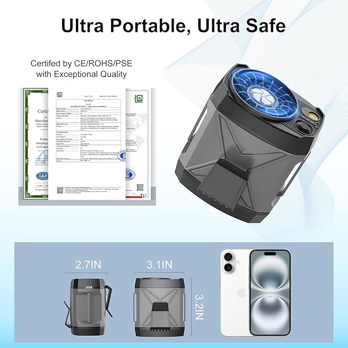 Portable Fan for Under Shirt, Waist Fan Clip On Belt, 4-in-1 Rechargeable Body Fans with LED Light, Phone Stand, Fast Charging 4-Speed Hip Personal Fans for Baby, Mowing, Work, Kitchen, Truck