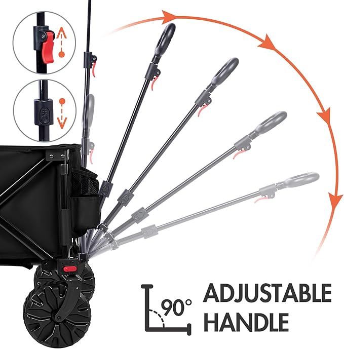 PORTAL Collapsible Folding Utility Wagon, Foldable Wagon Carts Heavy Duty, Large Capacity Beach Wagon with All Terrain Wheels, Outdoor Portable Wagon for Camping, Garden, Shopping, Groceries, Black