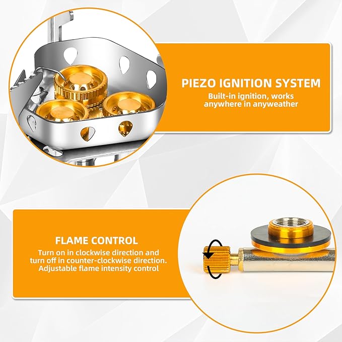 9900W Portable Windproof Camping Stove - High-Power Gas Stove with Piezo Ignition, 1LB Propane & Butane Adapters for Outdoor Cooking, Hiking, Camping & Picnics