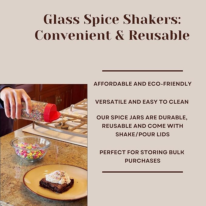 JARMING COLLECTIONS Glass Spice Jars with Shaker Lids - Spice Jars 16 oz for Food Storage, Spice Containers for Kitchen Organization, Organizing Bottles for Spices (Red - Set of 3)