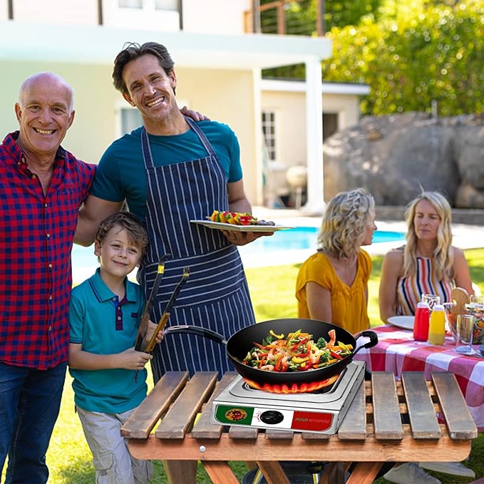 Vivicreate 10000 BTU Single Burner Propane Gas Stove Outdoor Camping Cooker Portable Stainless Steel Cooktop with Hose for BBQ Frying Boiling High BTU Estufa de Gas Portátil Fogón de Gas