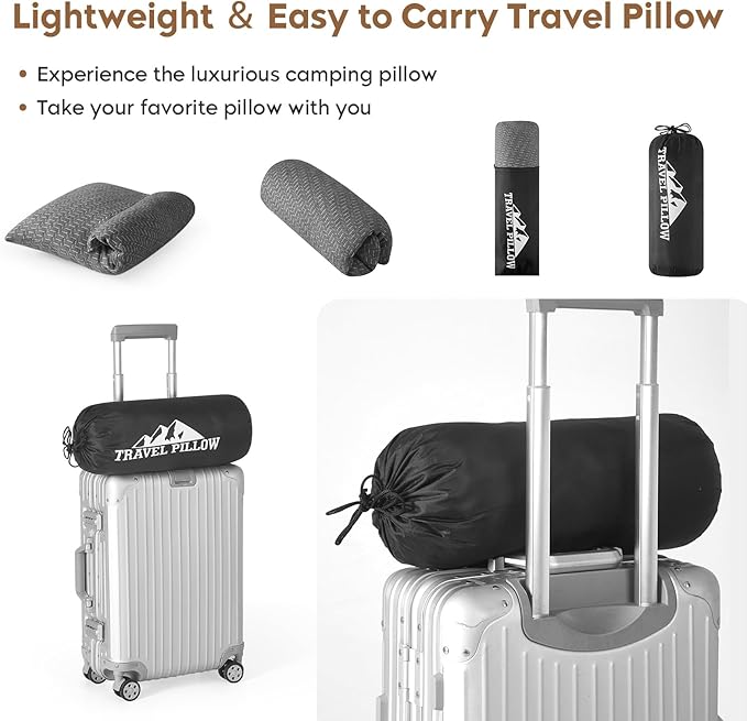 Travel Size Pillow, Compressible Memory Foam Pillow, Camping Pillow Breathable Cover for Travel Airplane Car Hiking Camping Outdoor