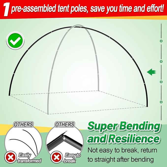 Aluminum Tent Poles Replacement - Pre-Assembled Tent Poles Stakes, Fits Both Female and Male Ends - Lightweight Tent Pole Repair Kit for Hiking Camping Backpacking Tent, 20FT