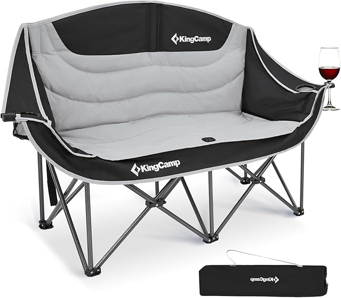 KingCamp Double Camping Chair, Oversized Heavy Duty Loveseat for Adults Portable Folding XL 2 Person Couch Padded Comfortable Two Seat with Cup Holder for Outdoor Lawn Backyard