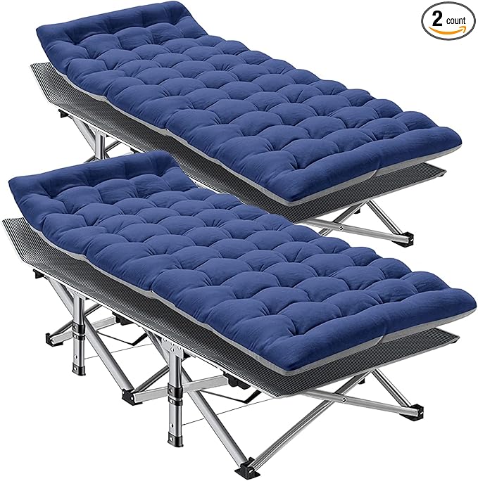 LILYPELLE Folding Camping Cot, Extra Wide Heavy Duty Sleeping Cots with Carry Bag, Double Layer Oxford Portable Travel Camp Cots for Home, Office Nap and Outdoor Beach