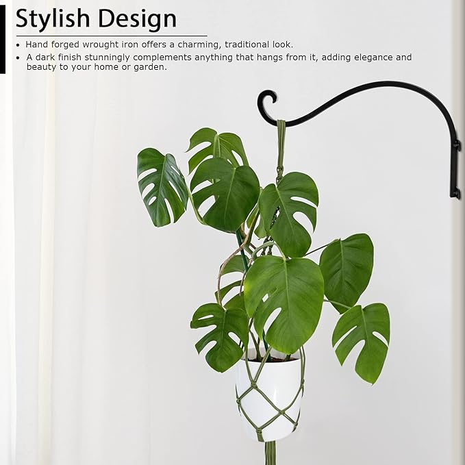 6 Pack Heavy Duty Hanging Plant Bracket, 12 inch Plant Hangers Outdoor, Brackets for Hanging Plants, Black Plant Hanger Bracket for Plants, Baskets, Bird Feeders, Lanterns, and Wind Chimes