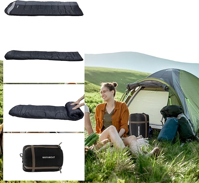 XL 10 Degree Sleeping Bags Waterproof for Adults 350GSM Machine Washable with Compression Sack for 3-4 Season Camping Outdoor
