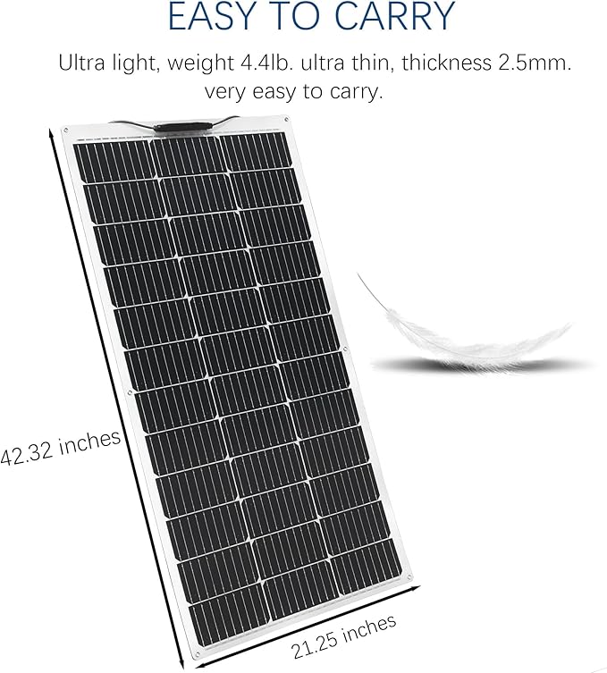 XINPUGUANG Flexible Solar Panel 100W 12V Monocrystalline Solar Kit Hightweight Module, 10A Charge Controller,Extension Cable for RV Boat Cabin Car (100W-1)