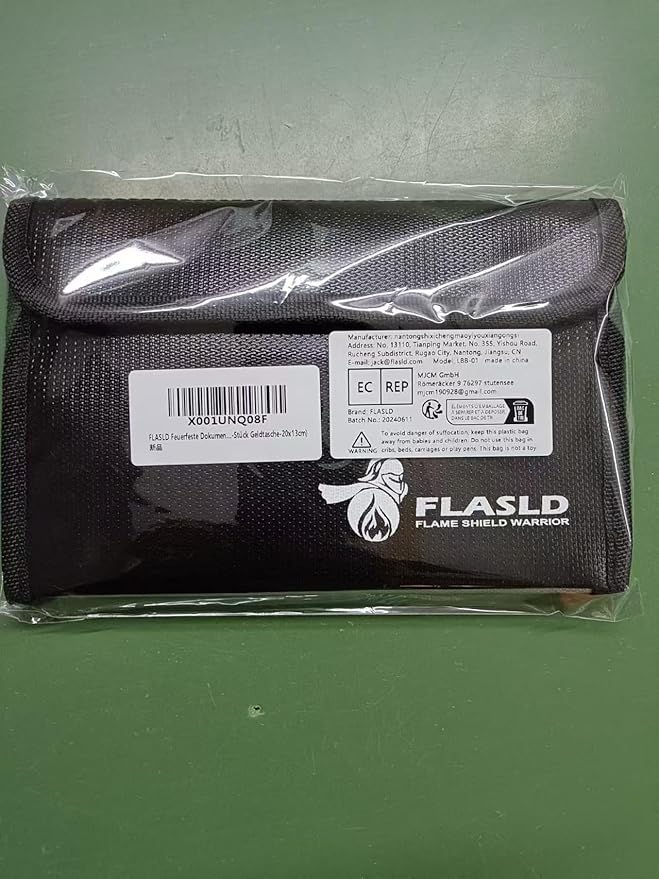 FLASLD Fireproof Money Bags, Fireproof Wallet Pouch, Small Safe Bag for Cash, Valuables & Passport, with Silicone Coating & Zipper Closure (2-Pack Money Bag-8x5”)