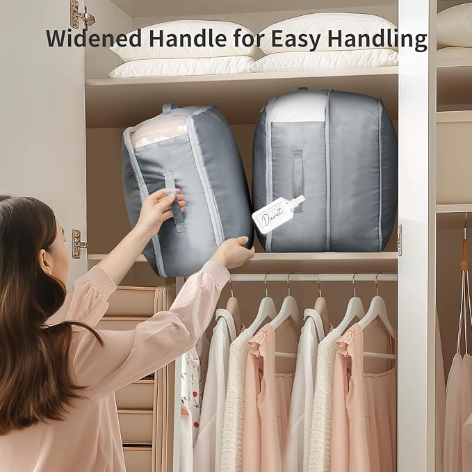 DIMJ Comforter Storage Bag - Large Capacity Ultra Space Saving Self Compression Organize for Duvet, Pillow, Bedding, Blanket Storage Organizer Nylon Compression Bags, Sheet Storage with Zipper, 4 Pack