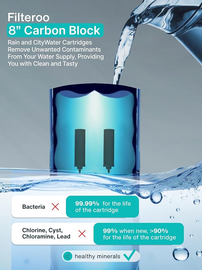 Filteroo® Superoo Countertop Gravity Water Filter System - 3.17 Gal/12L | 304 Stainless Steel | 2 Carbon Filters | NSF/ANSI Tested Gravity-Fed Water Purifier | Remove Bacterias & Heavy Metals