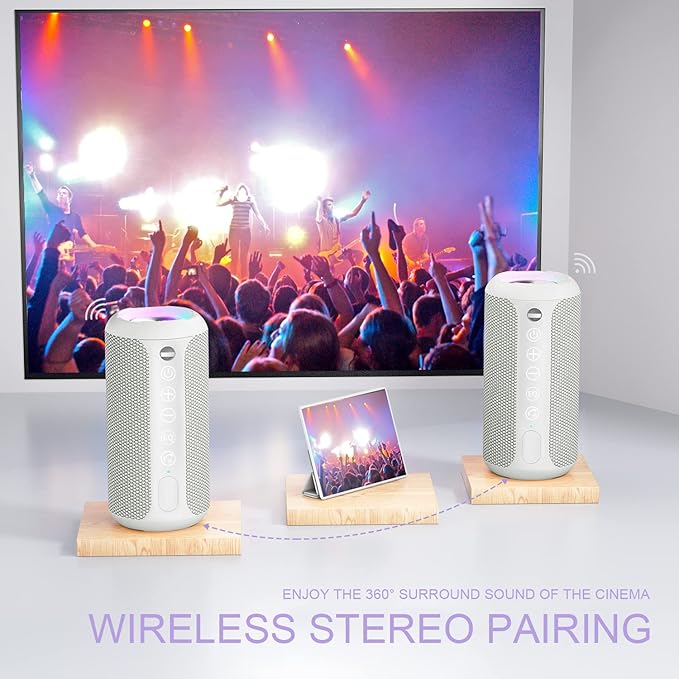 Ortizan Portable Bluetooth Speaker, IPX7 Waterproof Wireless Speaker with 24W Loud Stereo Sound, Outdoor Speakers with Bluetooth 5.0, 30H Playtime,66ft Bluetooth Range, Dual Pairing for Home