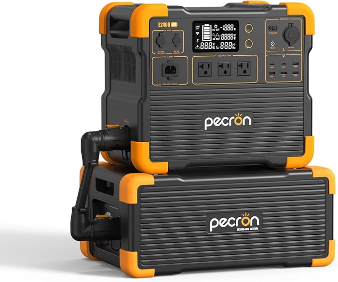 PECRON Portable Power Station E2400LFP with 3072Wh Extra Battery Expandable to 5120Wh, 2400W LiFePO4 Battery Backupfor Emergencies, Camping, RV, Home Use