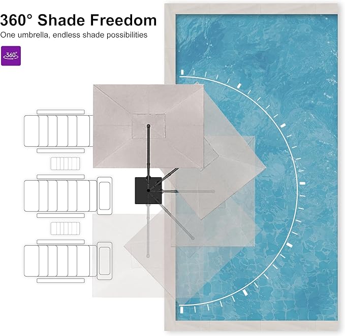 PURPLE LEAF 9' X 11.5' Rectangle Patio Umbrella Outdoor Large Aluminum Cantilever Umbrella with 3-Year Fade Resistance Recycled Fabric and 360-degree Rotation for Deck Pool Garden, Sand Dune